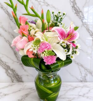 *.Jarron Lirios y rosas primavera #0170